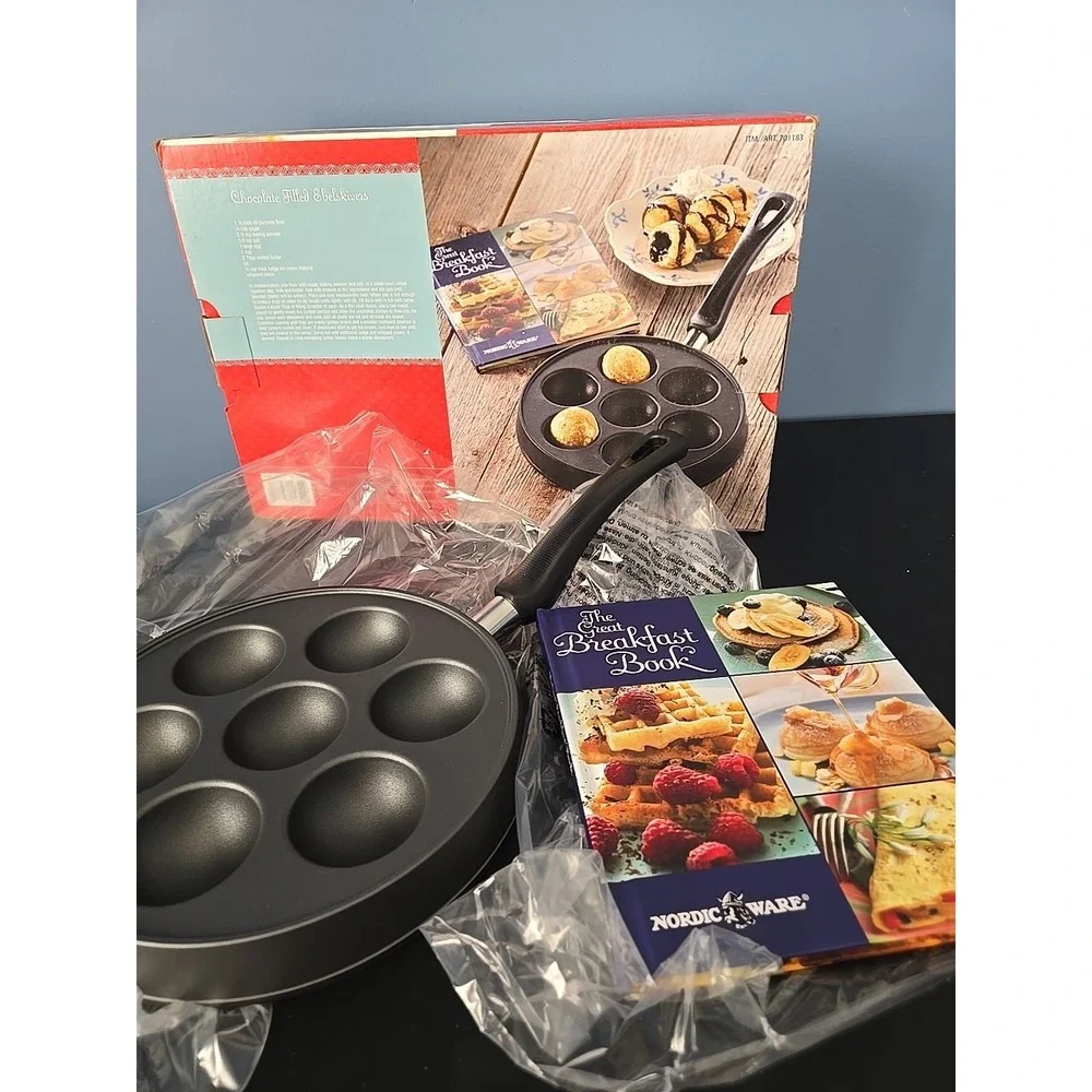 NEW Nordic Ware Filled Pancake Pan Ebelskiver Cast Aluminum Make Filled‎ Pancake